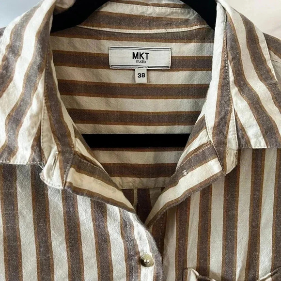 1004 MKT Studios Striped Long Sleeve Midi Dress Size 38 Color Brown Cream - Picture 3 of 6